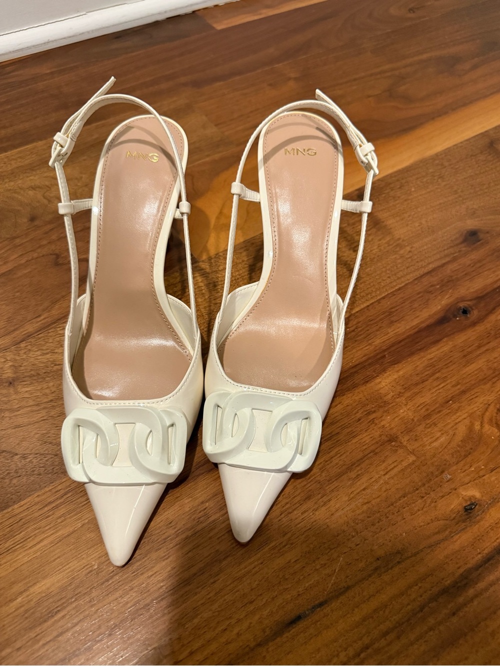 MANGO White Patent Slingback Heels